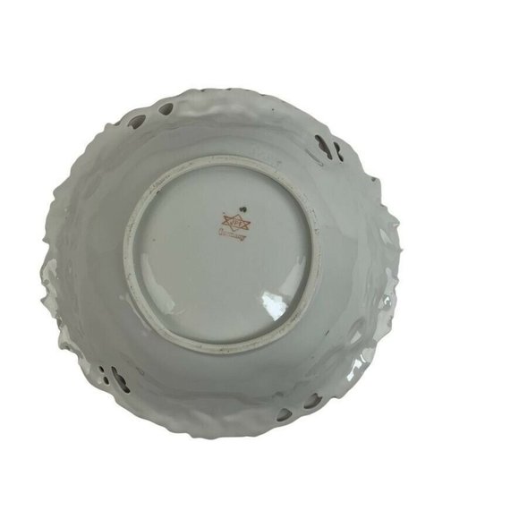 Vintage JPF Germany Serving Bowl 10" Floral Gilded Textured Cottagecore Veggies - Picture 10 of 12